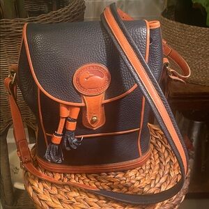 Dooney & Bourke Vintage Dark Blue and Tan Large Leather Bag